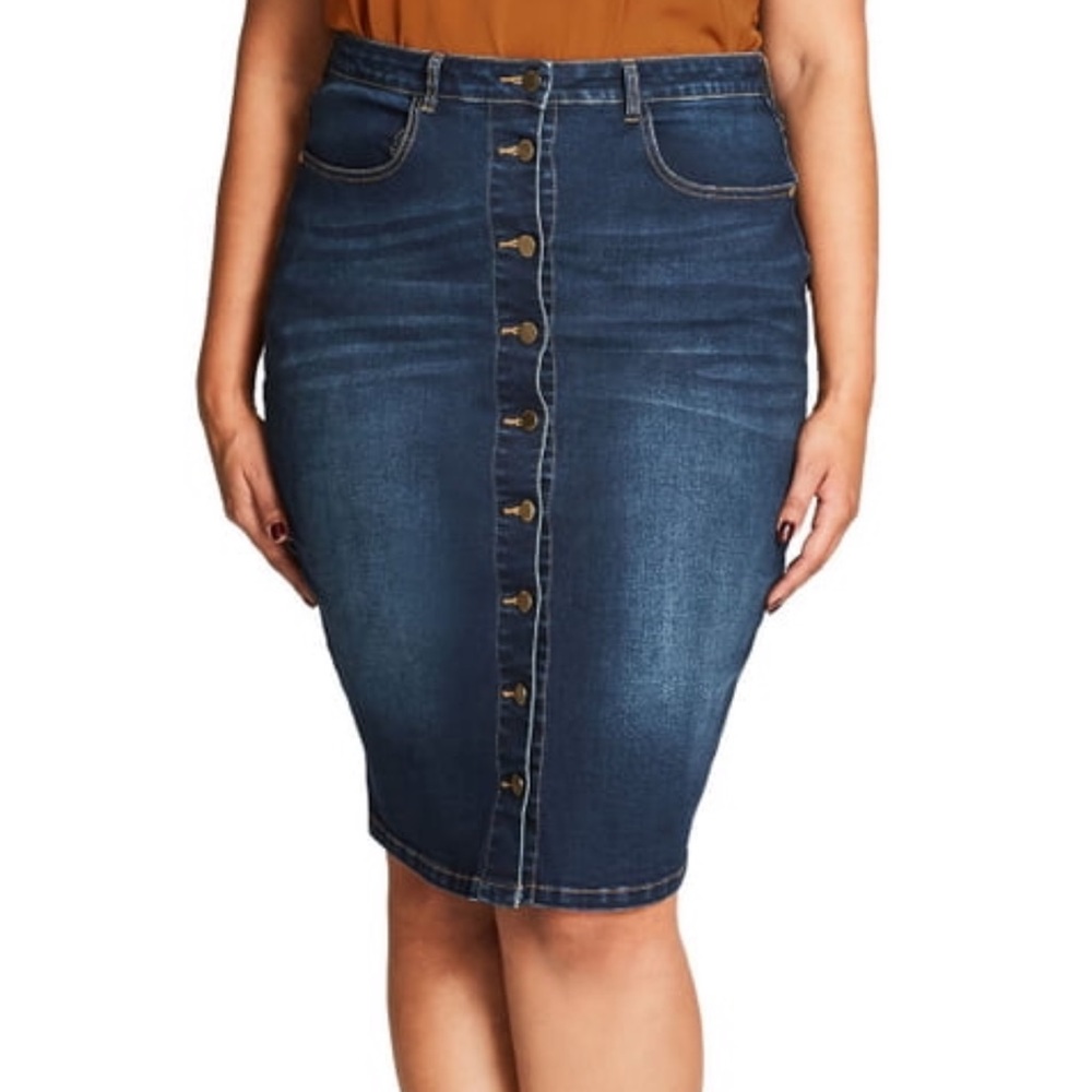 City Chic Blue Denim Pencil Skirt